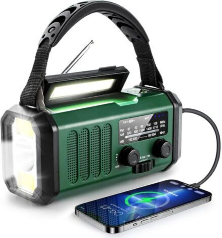 10.000 mAh Notfall-Kurbelradio, NOAA-Wetterradio mit AM/FM und Solar, wiederaufladbare Batterie, Taschenlampe und Lesela...