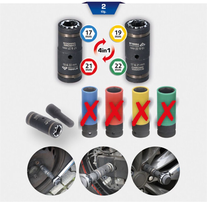 Brilliant Tools - 1/2" 4in1 Kraft-Stecknuss-Satz 2tlg. - BT691011