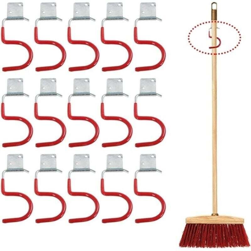 Ensemble de rangement pour outils de jardin en 15 pièces, crochets de rangement muraux pour garage, porte-balai et suppo...