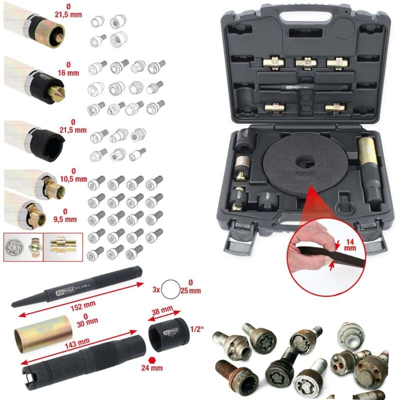 Ks Tools Felgenschloss-Demontage-Satz, 15-tlg