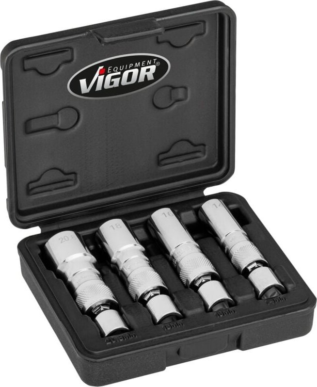 Zündkerzen Steckschlüssel Satz, Vierkant hohl 10 mm (3/8), Außen Doppel-Sechskant Profil, 14/16/18/20,8 mm, Anzahl Werkz...