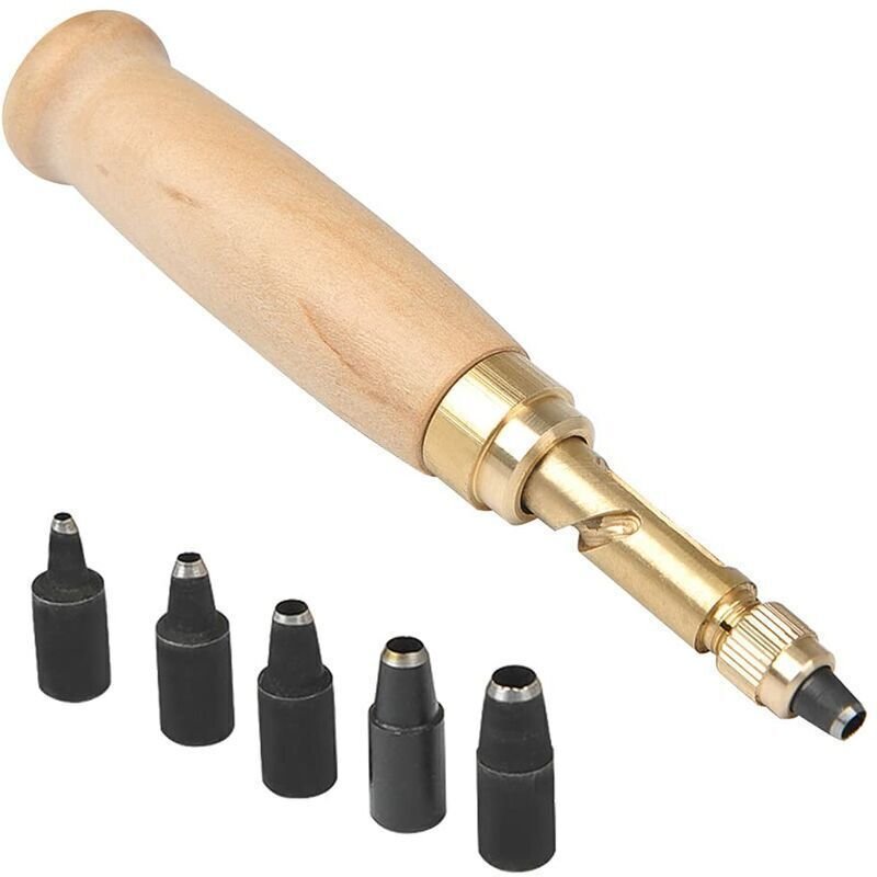 Automatische Lederlochzange, Ledernähwerkzeug, automatische Gürtellochzange mit Schlagkopf und 1,5/2/2,5/3/3,5/4-mm-Bits...