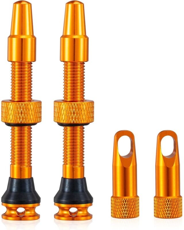 2-teilige Presta-Tubeless-Ventile, Orange, integriertes Ventileinsatz-Entfernungswerkzeug (44 mm)