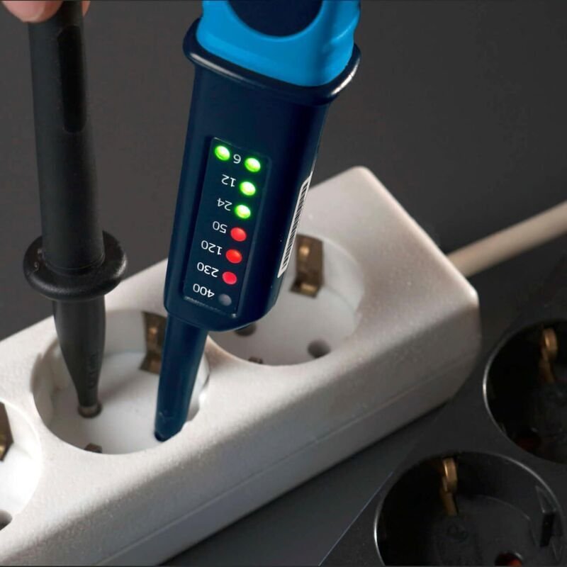 Der 400V-Spannungsprüfer mit LED-Anzeige am Prüfstift maß Wechsel- und Gleichspannungen von 6 bis 400V, einschließlich d...