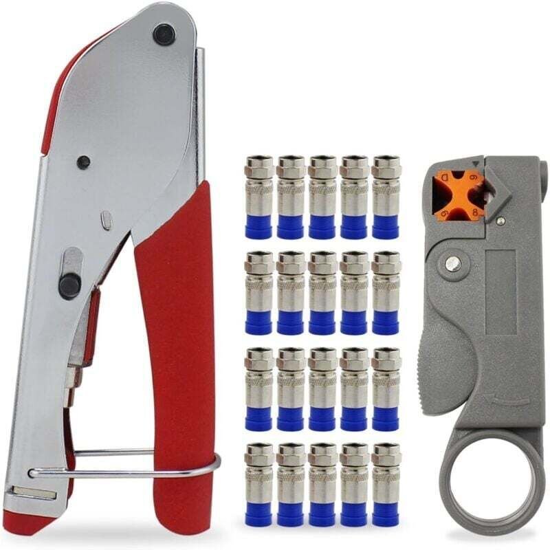 Outil de sertissage pour câbles coaxiaux RG59/RG6, kit de réparation 3 en 1 avec pince à dénuder réglable, compatible av...