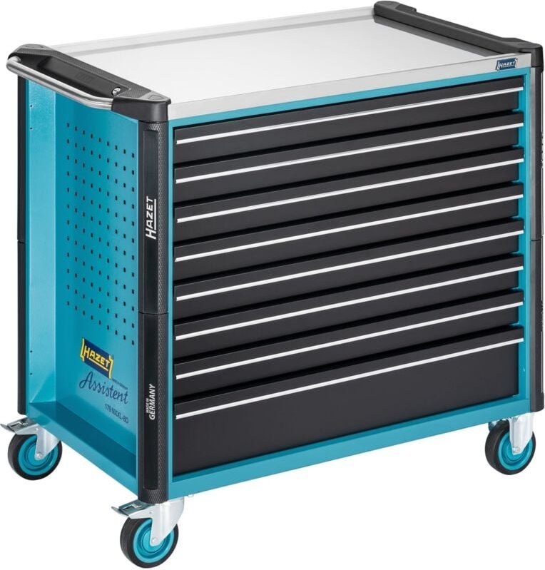 Werkstattwagen Assistent, Schubladen, flach: 7 x 81 x 870 x 522 mm, Schubladen, hoch: 1 x 166 x 870 x 522 mm - Hazet