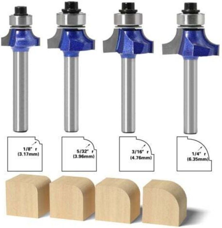 4-teiliges Set Hartmetall-Holzrundfräser, 6-mm-Schaft, Rundfräser, Holzbearbeitungswerkzeuge