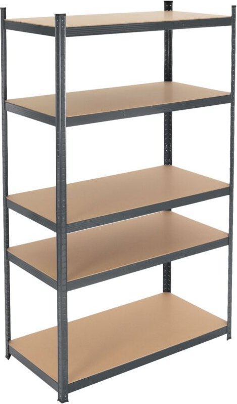 ECD Germany Werkstattregal Schwerlastregal 200x100x60 cm, Anthrazit, pulverbeschichter Metall, 5 MDF Holz Böden, belastb...