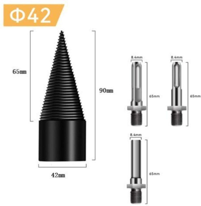 Holzspalter Bohrer für Holzspalten 42mm, Holzspalter Bohrer, mit 3 Griffen, Quadratisch/Rund/Sechseckig, für Holzschneid...