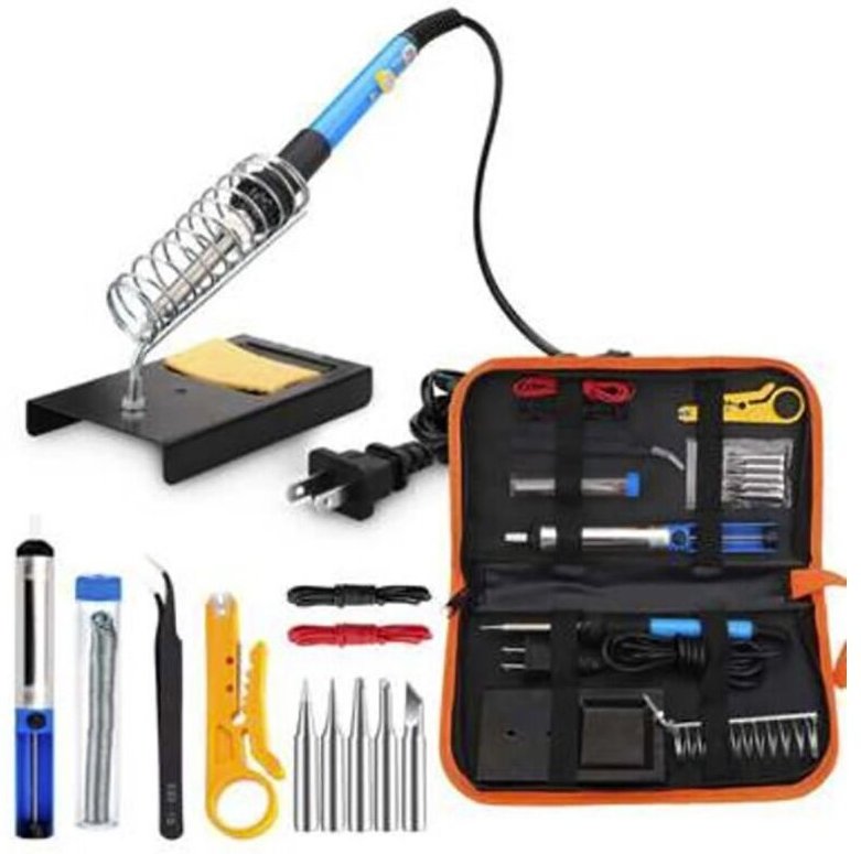 Lötkolben Set, 60W/220V Lötkolben mit Einstellbarer Temperatur, Ein/Aus Schalter, 5 Wechselspitzen zum Löten, Holzgravur...