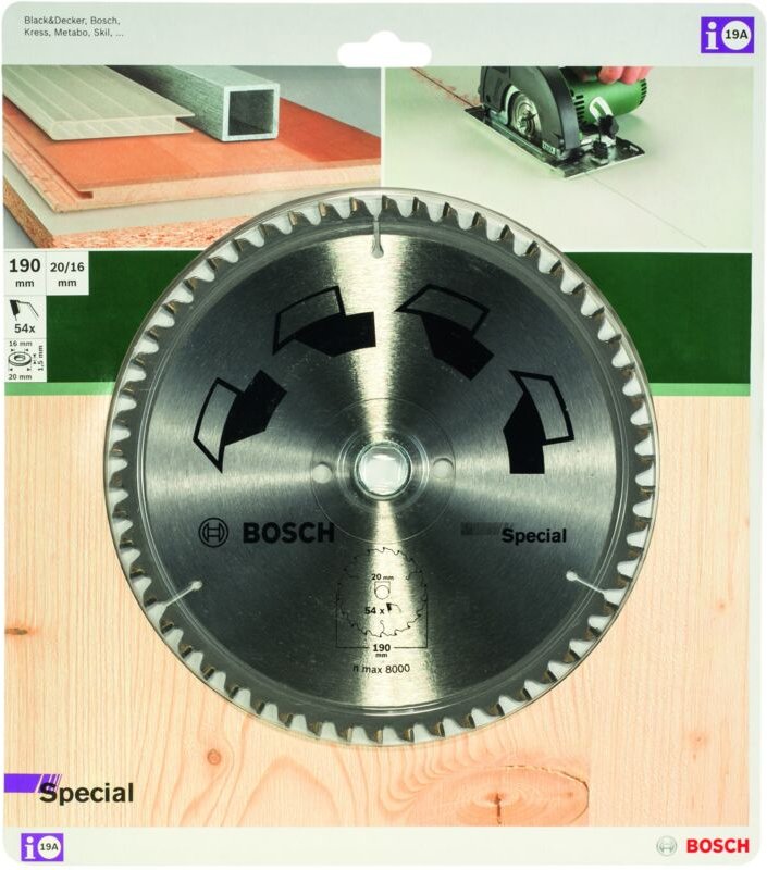 Kreissägeblatt SPECIAL D 190 mm Durchmesser 20 mm Z 54 BOSCH 2609256891