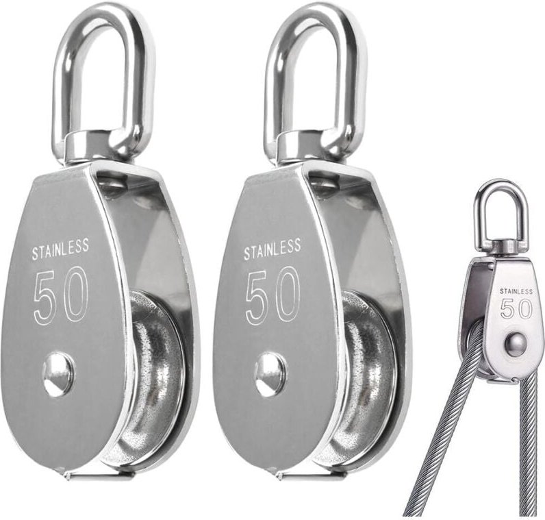 2 stücke Einzelrolle Edelstahl M50/400KG Heberolle Edelstahlrolle, Rolle mit Schwenklagern, Flaschenzugblock Einzelrolle...