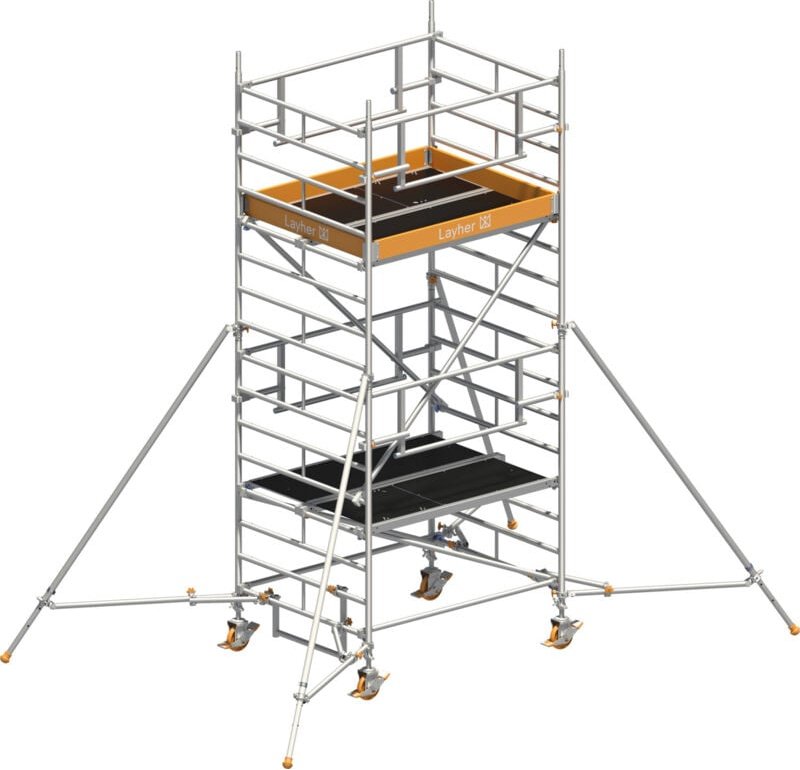 Layher Rollgerüst Uni Kompakt P2 Safety Plus mit Doppelgeländer und ausziehbaren Gerüststützen 5,20m AH