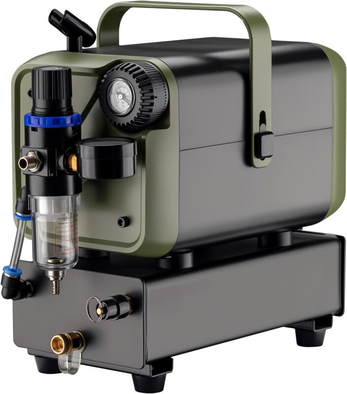 Wiltec Airbrush Kompressor HS-679F 1/6 PS, Druckluftkompressor 28 l/min Luftzufuhr, Kompressor für Airbrush-Pistole mit ...