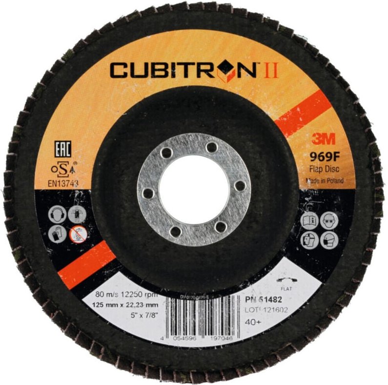 Fächerschleifscheibe 969F Cubitron ii, Glasgewebeteller, flach, 115 mm Durchmesser, Körnung: 40 - 3M