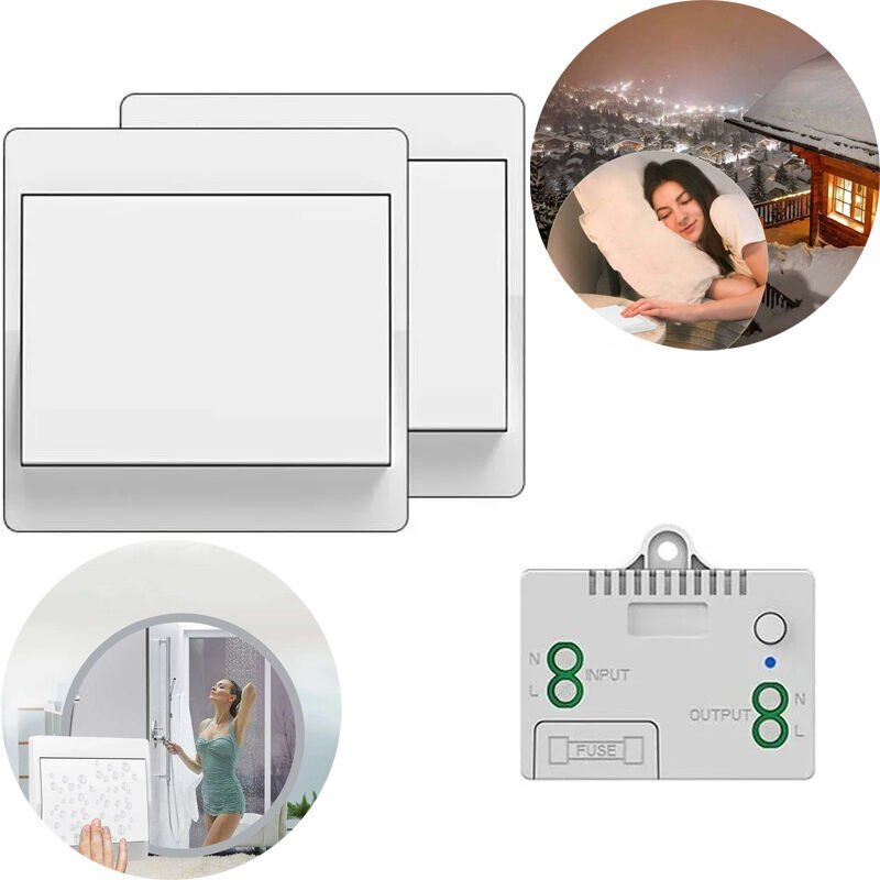 1-zu-2-Funkschalter-Set, batterieloser 50-200 m Funksender (10 A) mit Funklichtempfänger und Steuerung, autarke Funksteu...