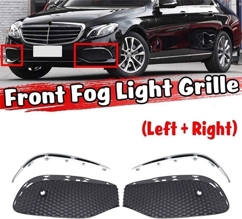Auto FrontstoßStange Nebelscheinwerfer KüHlergrill Nebelscheinwerfer Grillabdeckung mit Chromstreifen für - E-Klasse W21...