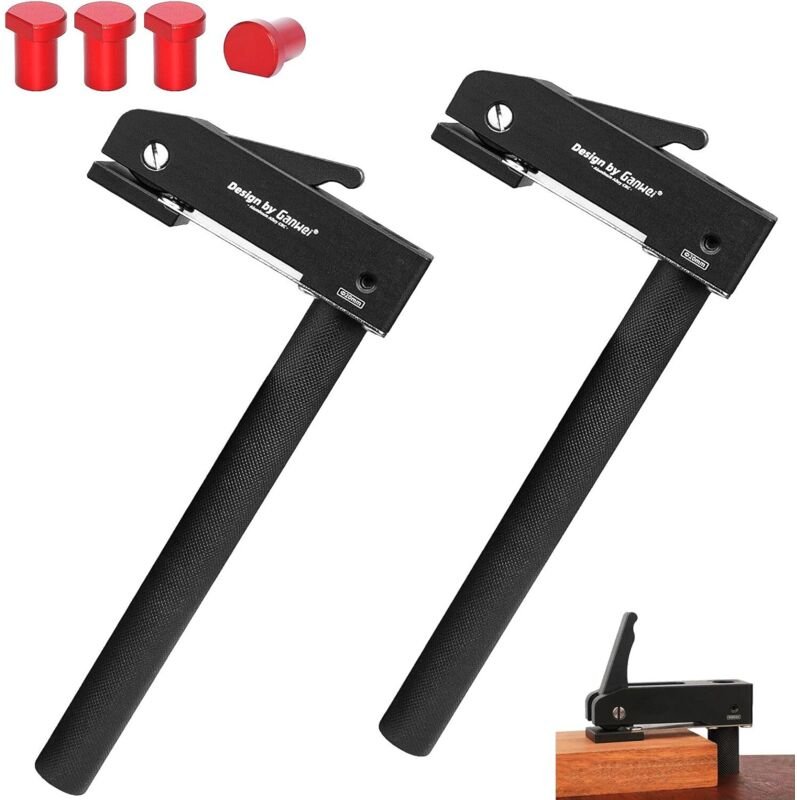2 Stück Tischklemme + Aluminiumlegierung bankhaken 20mm 4 Stück, Niederhalter 20mm Hundeloch Tisch, Klemme, Holzbearbeit...