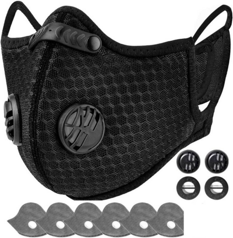 SOGES Wiederverwendbare Halbgesichtsmaske mit Filter, geeignet für Radfahren und andere Outdoor-Sportarten, Schwarz