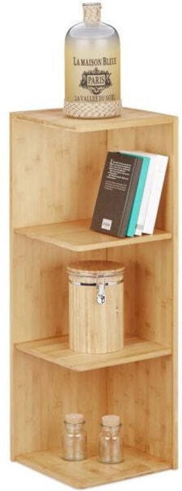 Corner shelf bamboo 3 shelves freestanding bookcase in wood rustic cottage style