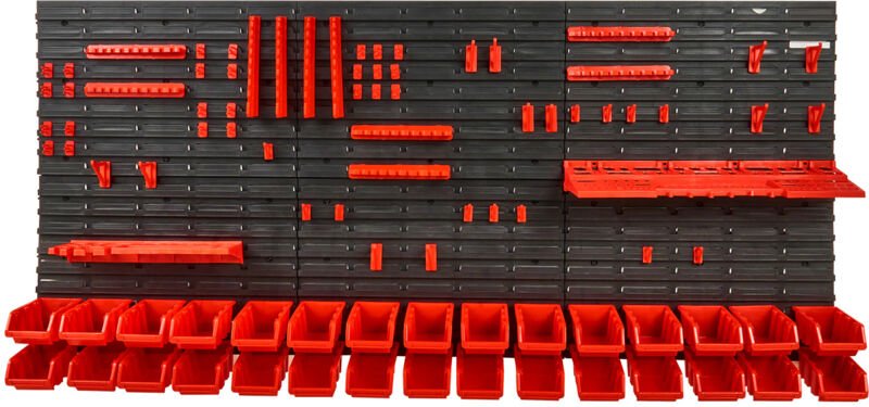 Mophorn - Lagerbehälter zur Wandmontage, Teileregal-Organizer mit 30 Behältern und Wandpaneelen, Werkzeughaltern und Hak...