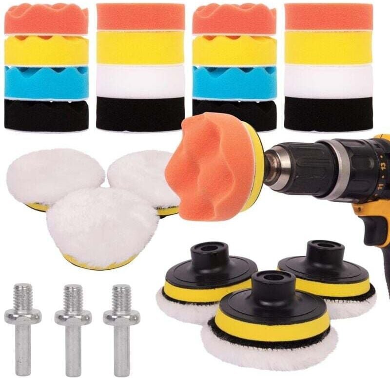 Kit di lucidatura per auto da 25 pezzi - Tampone lucidante per trapano M10, cacciavite a batteria e lucidatrici - Divers...