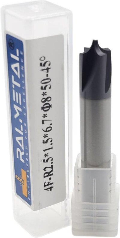 Vollhartmetall-Viertelrund-Konkavfräser R2,5 x 1,5 x 6,7 x 8D x 50 mm 45 HRC AlTiN