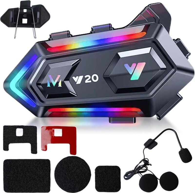 Bluetooth-Motorradhelm, Duale Geräuschunterdrückung, RGB-Beleuchtung/Freisprecheinrichtung/KI-Sprachsteuerung/Kraftvolle...