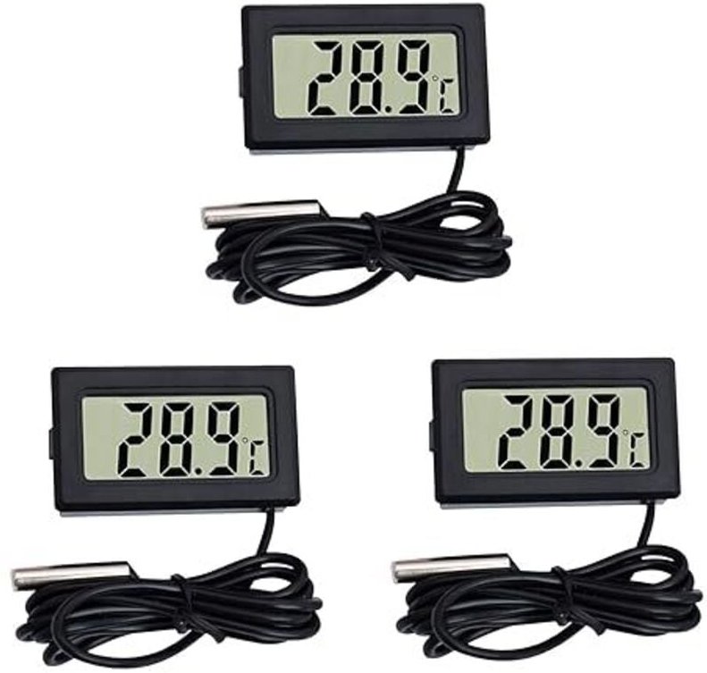 3 x Mini-LCD-Digital-Thermometer, Hygrometer, Temperatur- und Luftfeuchtigkeitstester mit externem Sensor für Auto/Kühls...