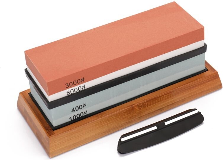 400/1000 3000/8000 Körnung Premium Schleifstein Set Messerschärfer, Wetzstein für alle Klingen, Rutschfester Sockel