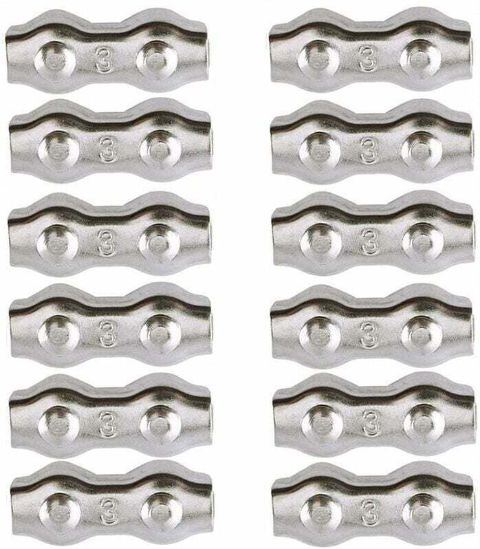 Kabelklemme, 3 mm Stahlkabelklemme, 12 Stück, Doppelkabelklemmen, Kabelclips aus Edelstahl 304, 2 mm Metallkabelklemmen,...