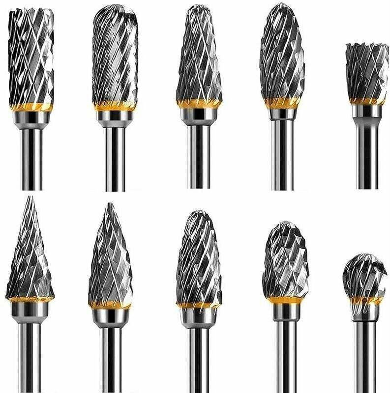 KZQ 10-teiliges, zweischneidiges Wolframkarbid-Frässtift-Set mit 1/8-Zoll-Schaft zum Holzschnitzen, Metallpolieren, Grav...