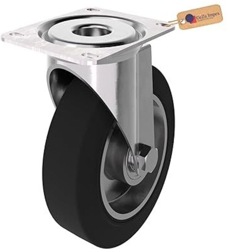 GeZu Impex Lenkrollen 200 x 40 mm Verzinkt Industrielle Polyurethan Schwenkrollen Vollgummirad für Möbel Trolleys & Gerä...