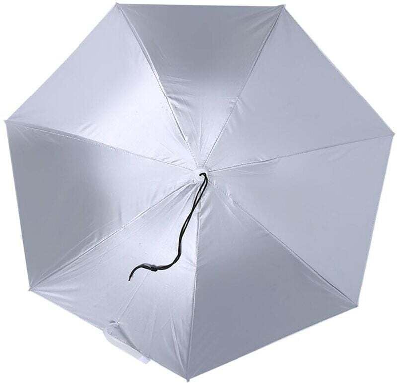 Ombrello pieghevole da 77 cm con protezione solare, antivento e con montaggio sulla testa (argento blu)