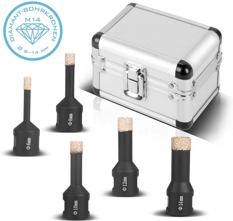 Diamant-Bohrkronen 5er Set 6-14 mm M14 für Winkelschleifer - Stahlwerk