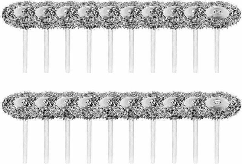 Mumu - 20er-Pack Drahtbürsten mit 3-mm-Schaft, Edelstahl-Polierwerkzeug