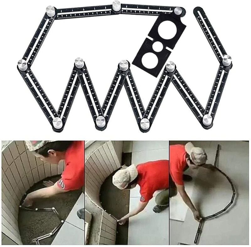 Schablonenwerkzeug - Winkelschablone - Mehrwinkel-Messlineal - Aluminium - 12 Seiten - Fliesenwerkzeug mit Löchern - Sch...