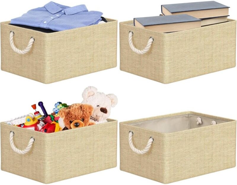 Set mit 4 faltbaren Aufbewahrungsboxen aus Stoff, 40 x 30 x 20 cm, mit Griffen, Aufbewahrungskörbe für Kleidung, Kinders...
