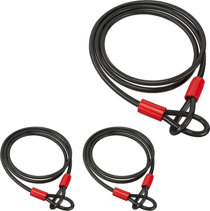 3 x Schlaufenkabel 2m, für Fahrrad & Gepäck, ummanteltes Stahlkabel mit Schlaufen, langes Fahrradschloss, schwarz