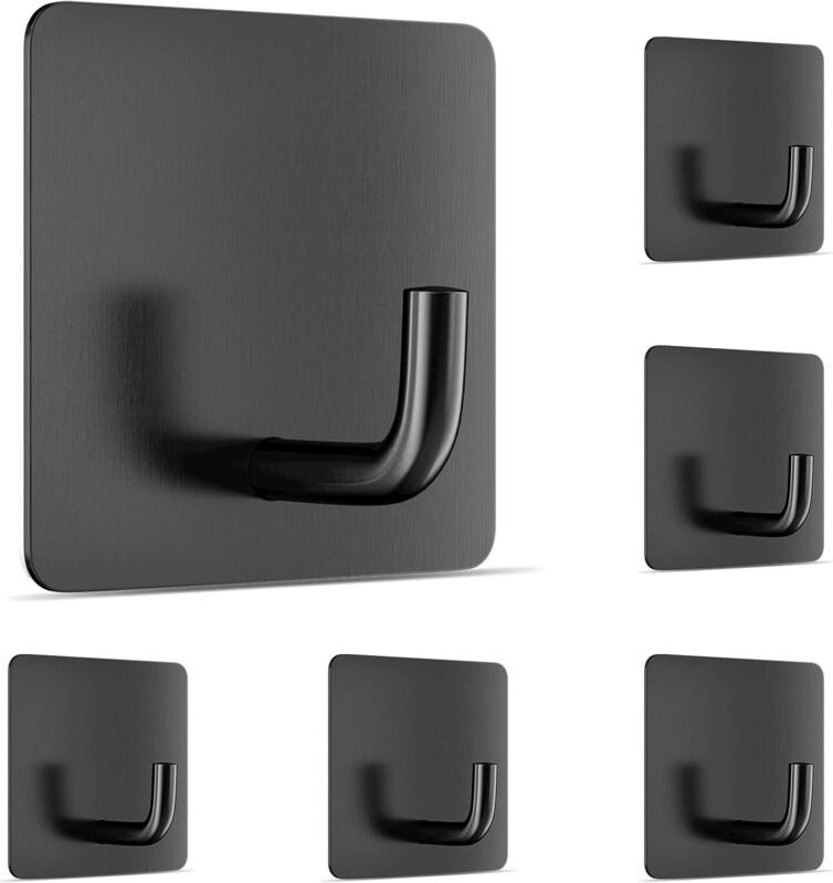 Handtuchhaken 6 Stück Haken Selbstklebend, Wandhaken Klebehaken Ohne Bohren aus Edelstahl, Ideal für Badzimmer Toilette ...