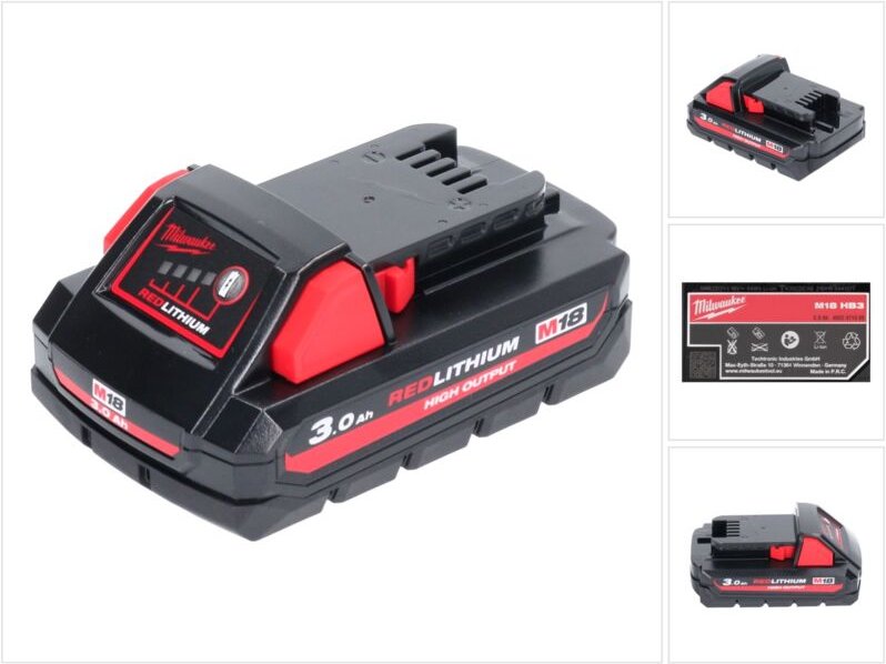 Milwaukee - M18 HB3 High Output 18 v 3,0 Ah / 3000 mAh Li-Ion Akku ( 4932471069 ) mit Ladestandsanzeige
