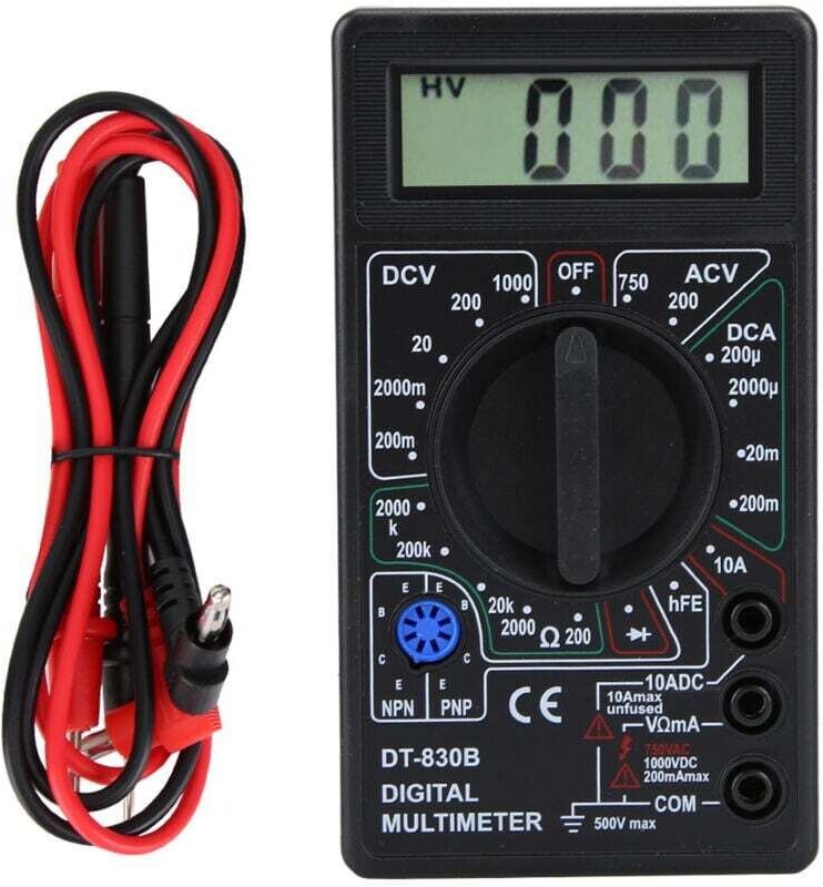 Amperemeter, tragbares Multimeter, Voltmeter, AC/DC-Spannungsprüfer für Schule und Zuhause (DT-830B Schwarz) A