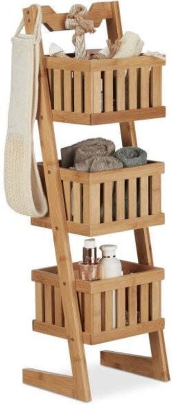 Bamboo bathroom shelf with 3 baskets