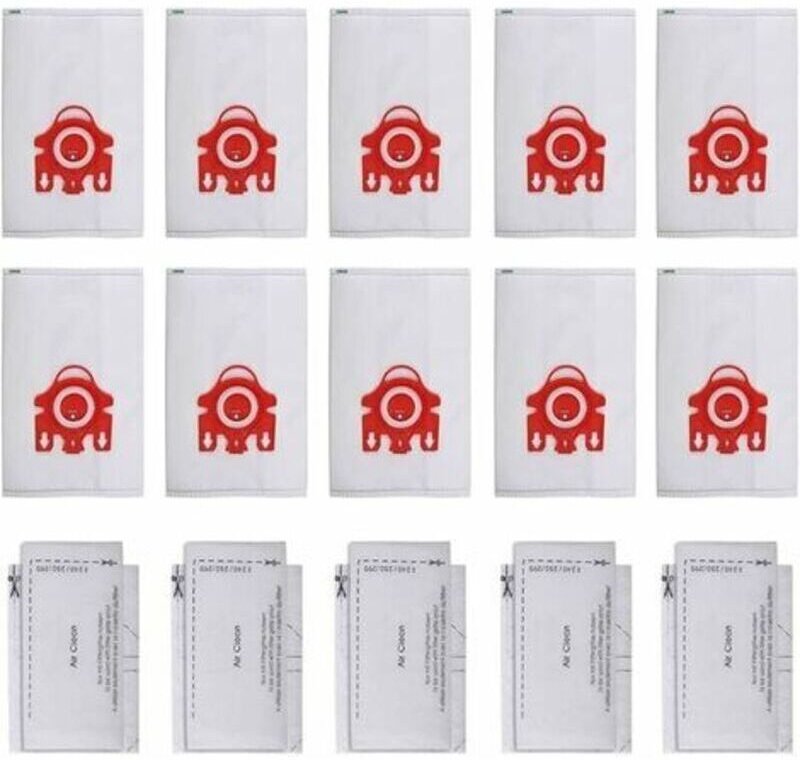 3D-Effizienz-FJM-Staubsaugerfilterbeutel für Miele HyClean – 10 Beutel, 5 Filtermatten – 209077 Rot