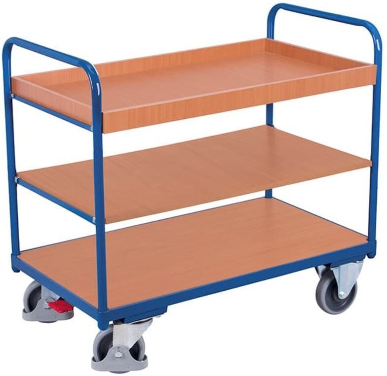 VARIOfit Etagenwagen, niedrig mit 3 Ladeflächen und Rand 850x500mm