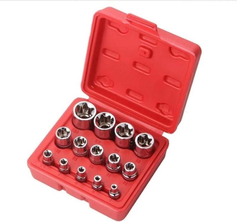 14-teiliger Torx-Steckschlüsselsatz mit Koffer, 1/4', 3/8', 1/2'. E4-E24 Torx-Steckschlüsselsatz - KZQ