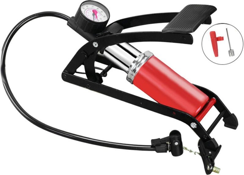 Tbest Fußpumpe für Fahrräder mit Manometer, tragbare Hochdruck-Luftpumpe für Reifen, Autos, Sportbälle, Aufblasgerät aus...