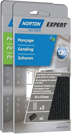 Norton Expert Nachfüllpackung 70x125mm Gips K220 5er VE für Schleifblock m.Klett