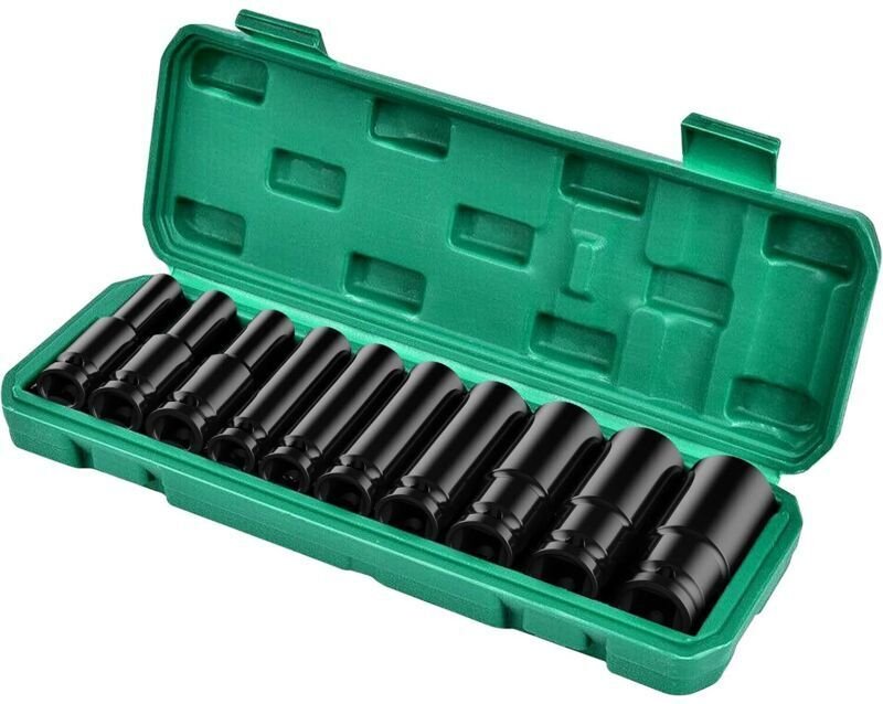 10-teiliger 1/2"-Tiefbett-Steckschlüsselsatz (10–24 mm) aus robustem und langlebigem Chrom-Molybdän-Stahl für profession...
