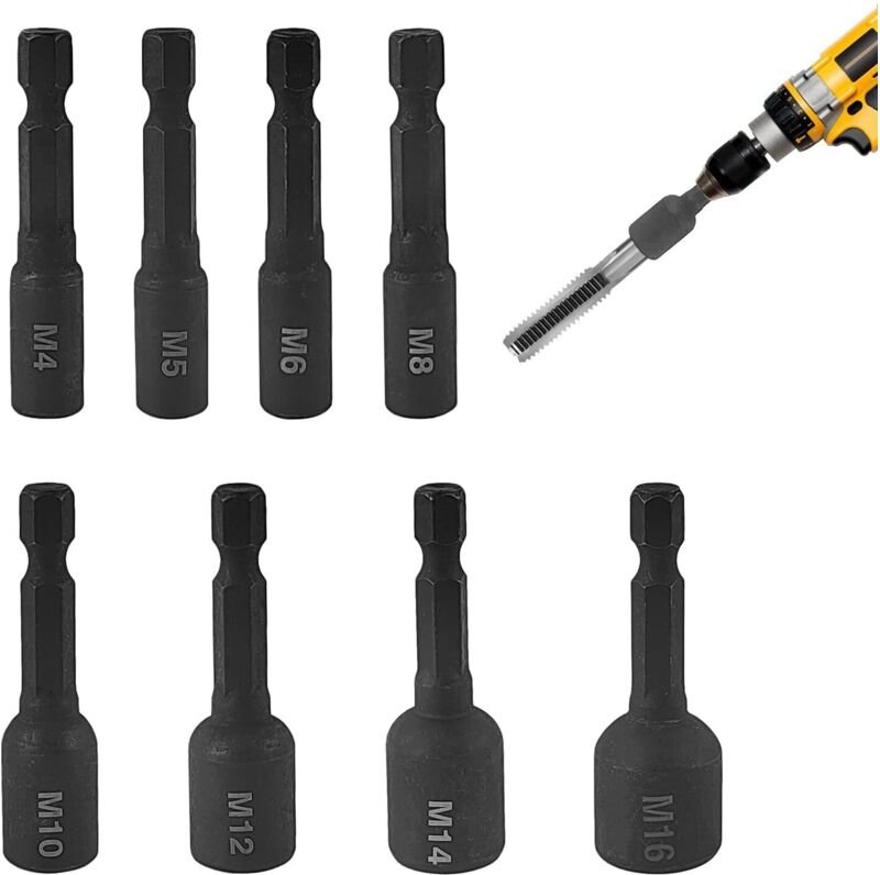 8 Stück M4-M16 Bohrer Set, Gewindebohrer Stecknuss Adapter, 1/4 Zoll Metallbohrer Set Profi, Gewindebohrer-Steckschlüsse...